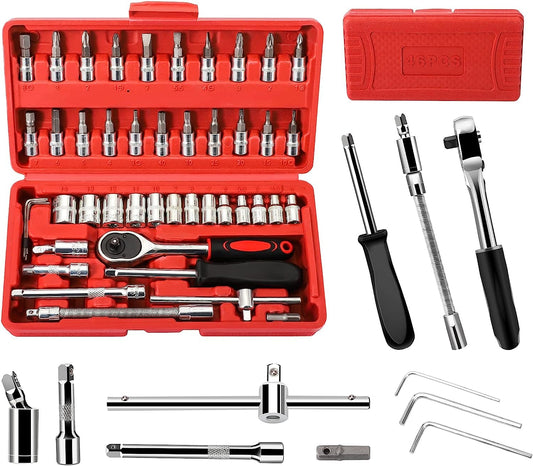 Premium Tool Kit 46 Pieces for Automotive Repair, Household, Car & Bicycle Repairs Metric screwdriver Set with Storage Case